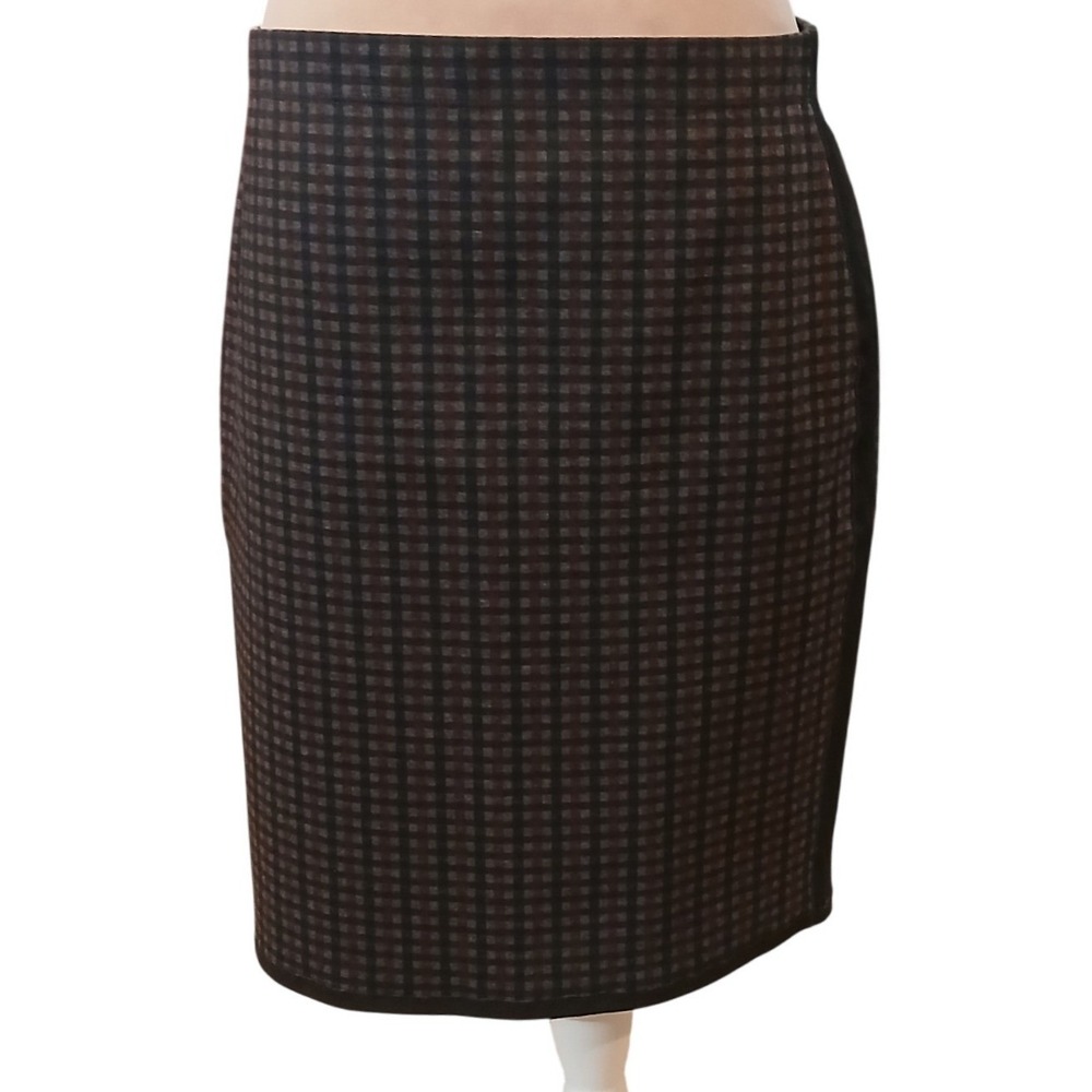 Max Studio Large Women Plaid Pencil Skirt Charcoal Stretch Grey Knee Length New
